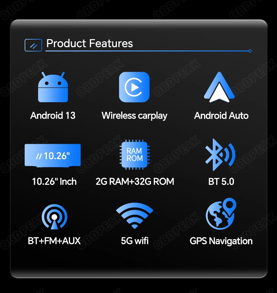 OBDPEAK T30 10.26“ Android 13  Ai Screen Carplay Android  Mirror Camera