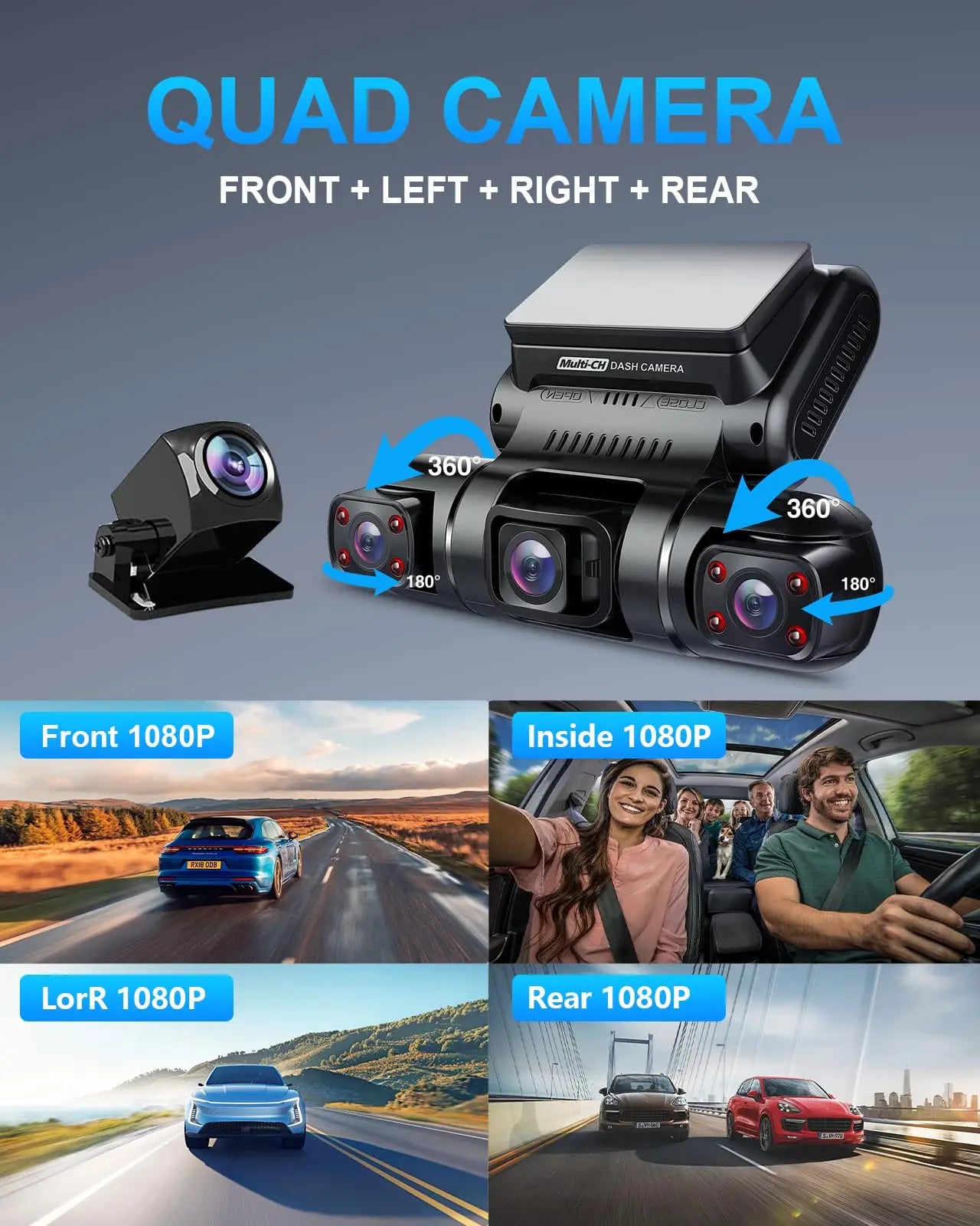 PRUVEEO 360° View Dashcam with GPS WiFi Night Vision Dash Cam Parking Monitor