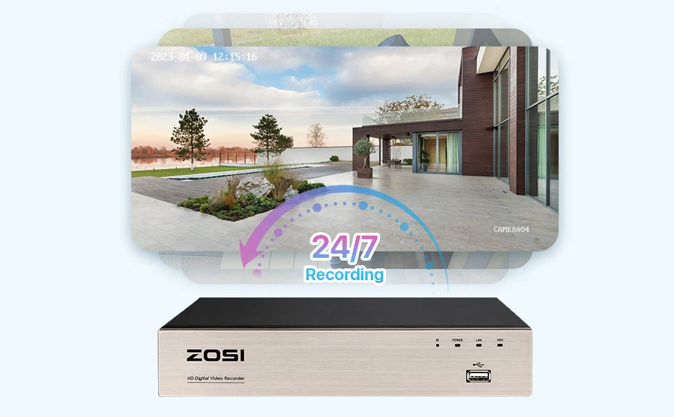 ZOSI 3K Lite Security Camera System AI Human Vehicle Detection 8CH HD TVI Video DVR Recorder 2MP 1080P CCTV Surveillance Camera