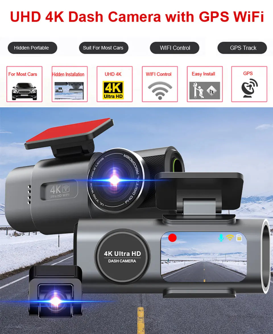 E-ACE 4K Dash Cam for Cars Dual Lens Camera DVR Video Recorder
