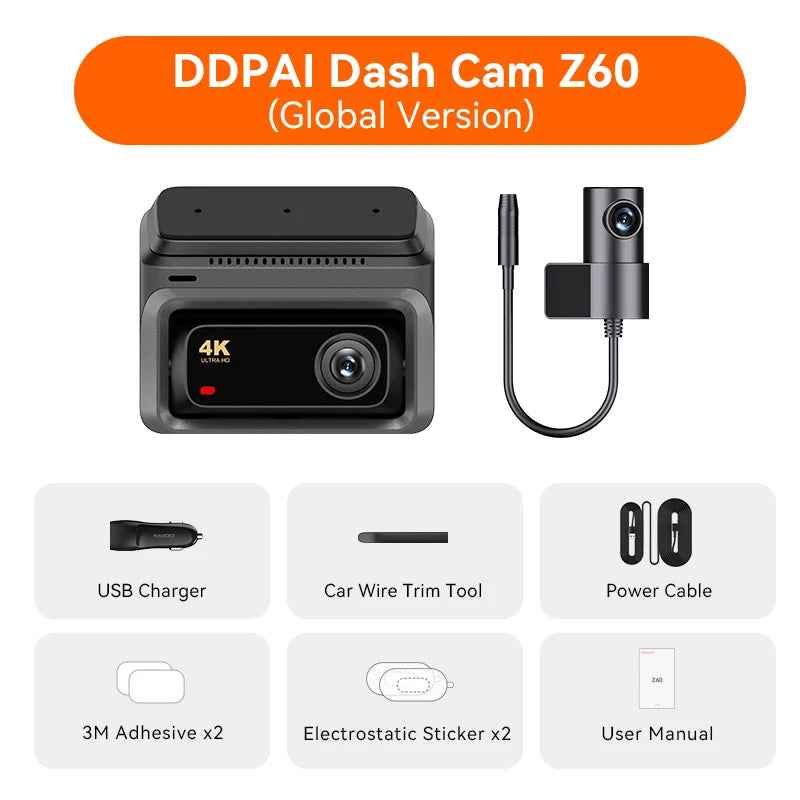 DDPAI Z60 4K+2K+1080P Dashcam  ADAS NightVIS 2.0 Dash Camera 24H Parking Monitor