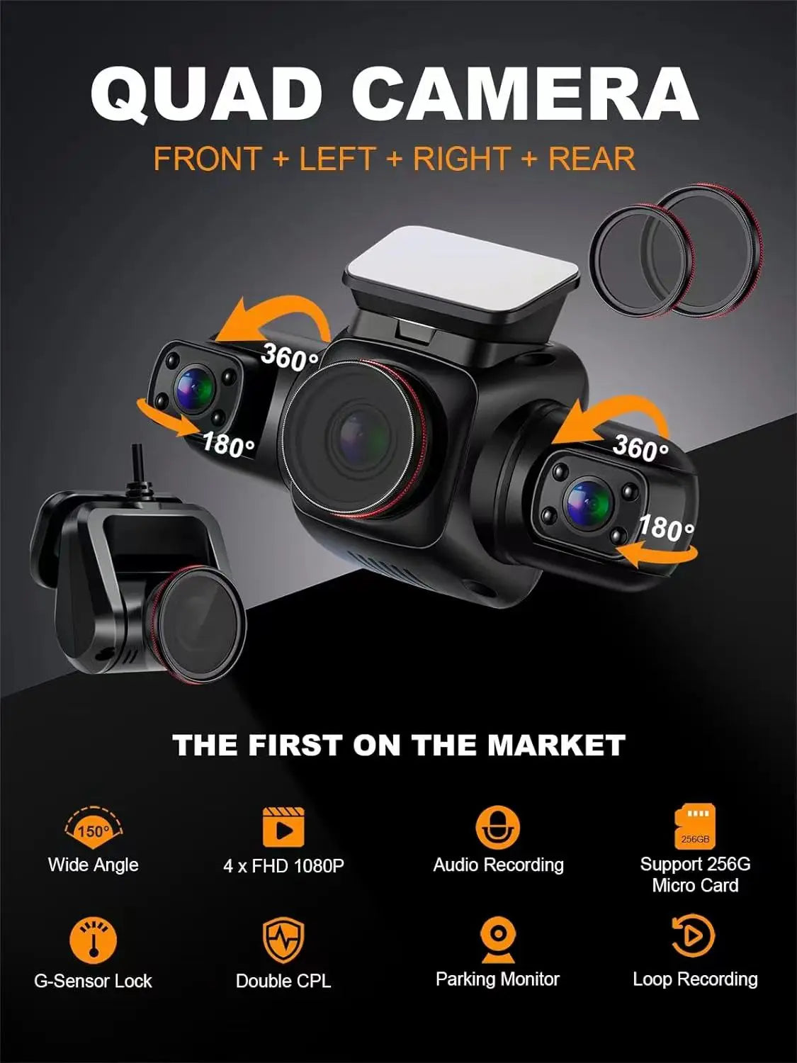 PRUVEEO 360 Degree View 4 Channel Dash Cam