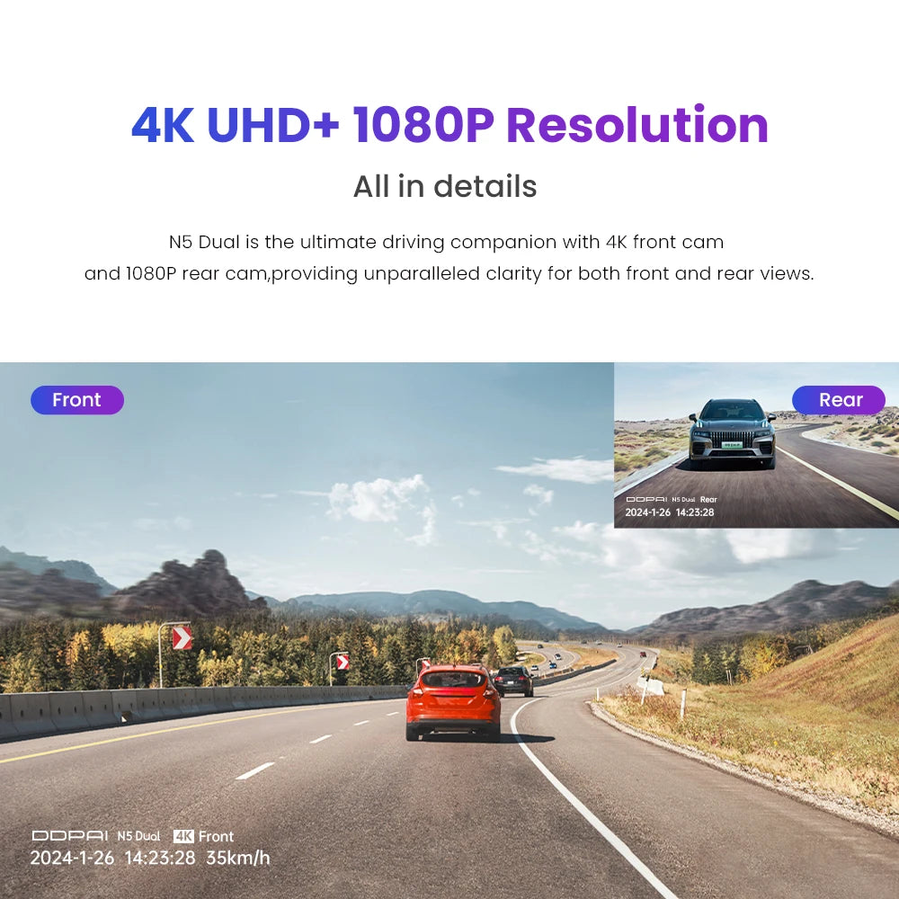 DDPAI Dash Cam N5 Dual Front and Rear 4K Ultra HD Resolution Dash Camera