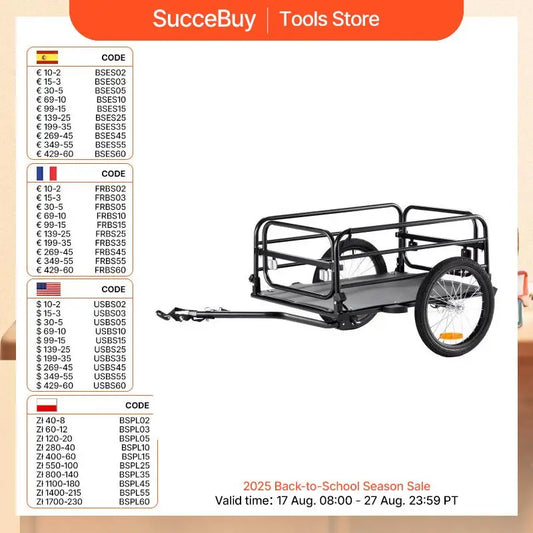 SucceBuy 160 lbs Bike Cargo Trailer Foldable Storage Bicycle Wagon Cart with 16" Wheels Safe Reflectors Fits 22"-28" Bike Wheels