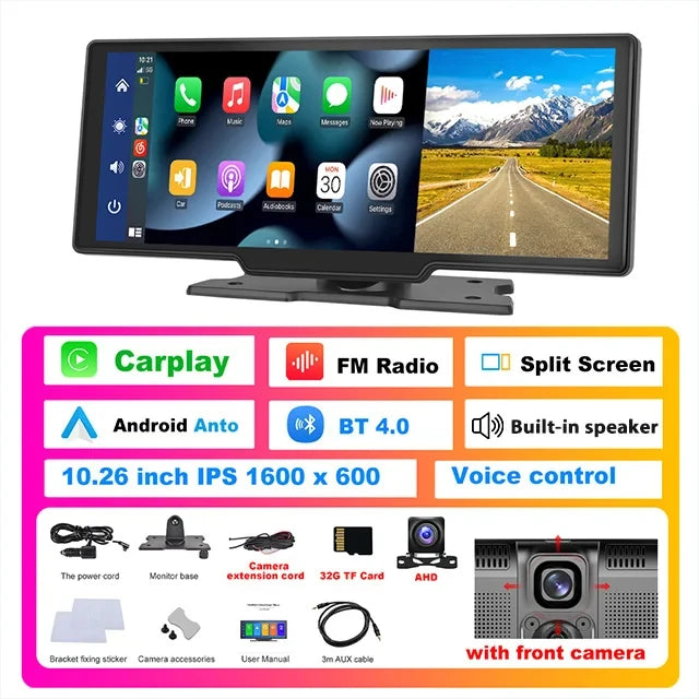 Podofo 10.26" Dash Cam 4K Rearview Camera Dashboard DVR Car Monitor