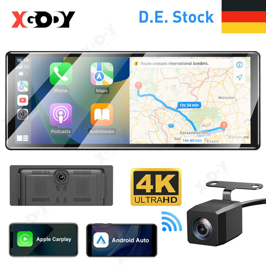 XGODY 11.3" Wireless CarPlay & Android Auto Dash Cam ADAS 4K DVR