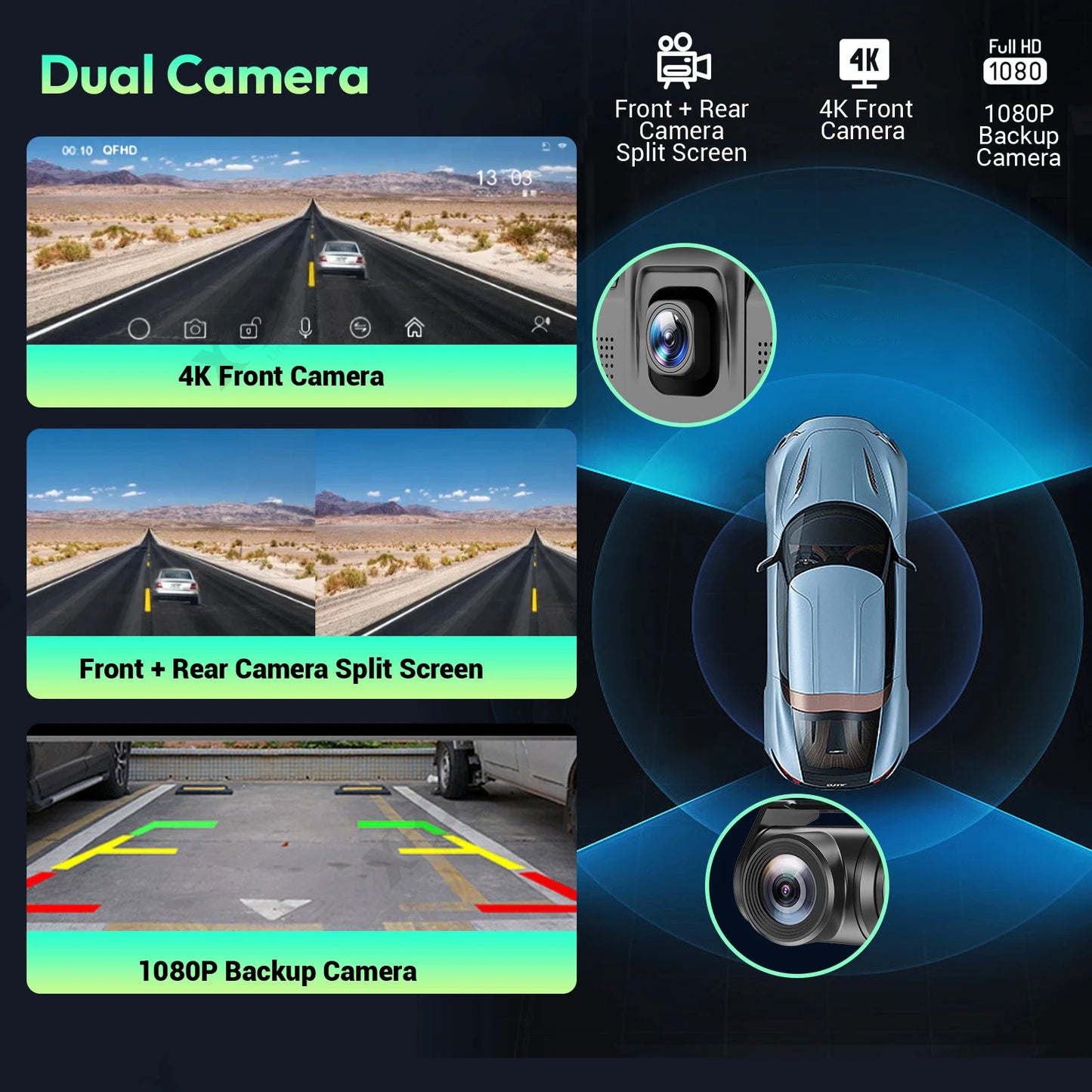 4K 10.26" Touch Screen Car DVR Dashcam Wireless