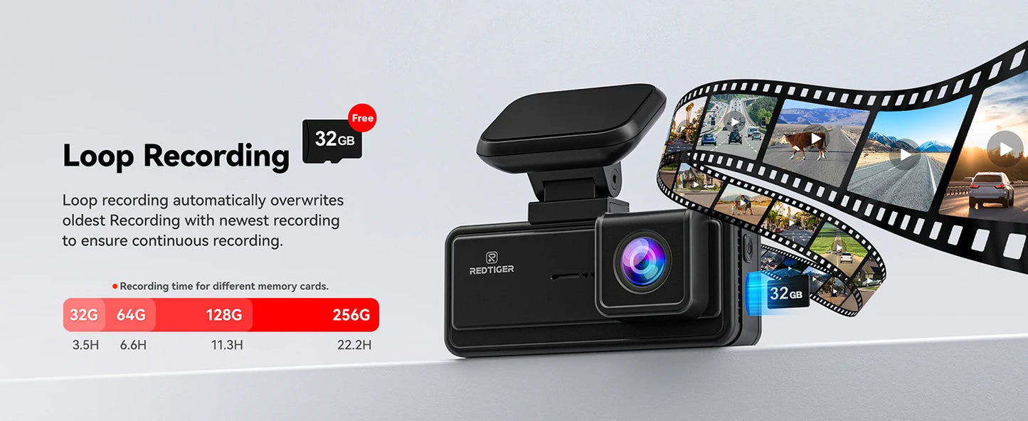 REDTIGER Dash Cam HD 4K Built-in GPS 70FOV Car DVR 5G WIFI APP Control Fatigue Driving Reminder Car Camera with Night Vision