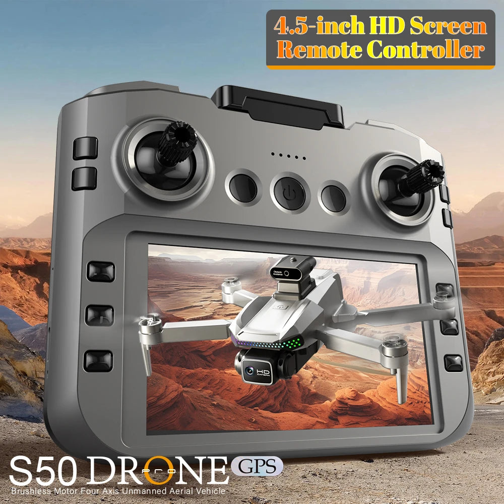 『GPS』S50 Pro Drone Toys, 2 Batteries, 4.5-inch Large Screen Remote, HD Camera: Capture & Record & Live View, Obstacle Avoidance