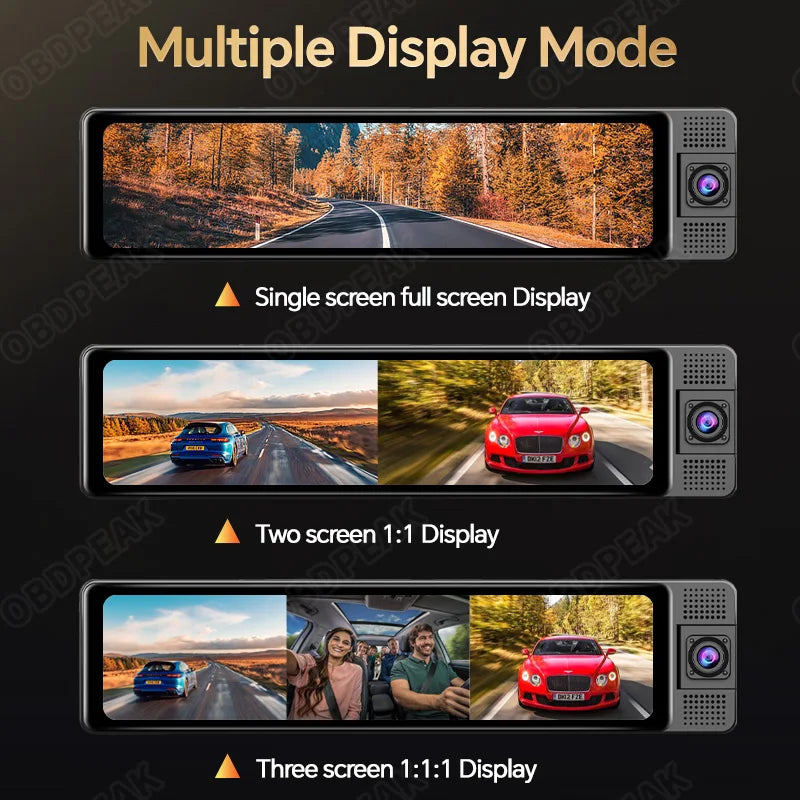 WiFi 3 Channel 4K 11.26 Inch Rearview Mirror Three Way Dash Cam