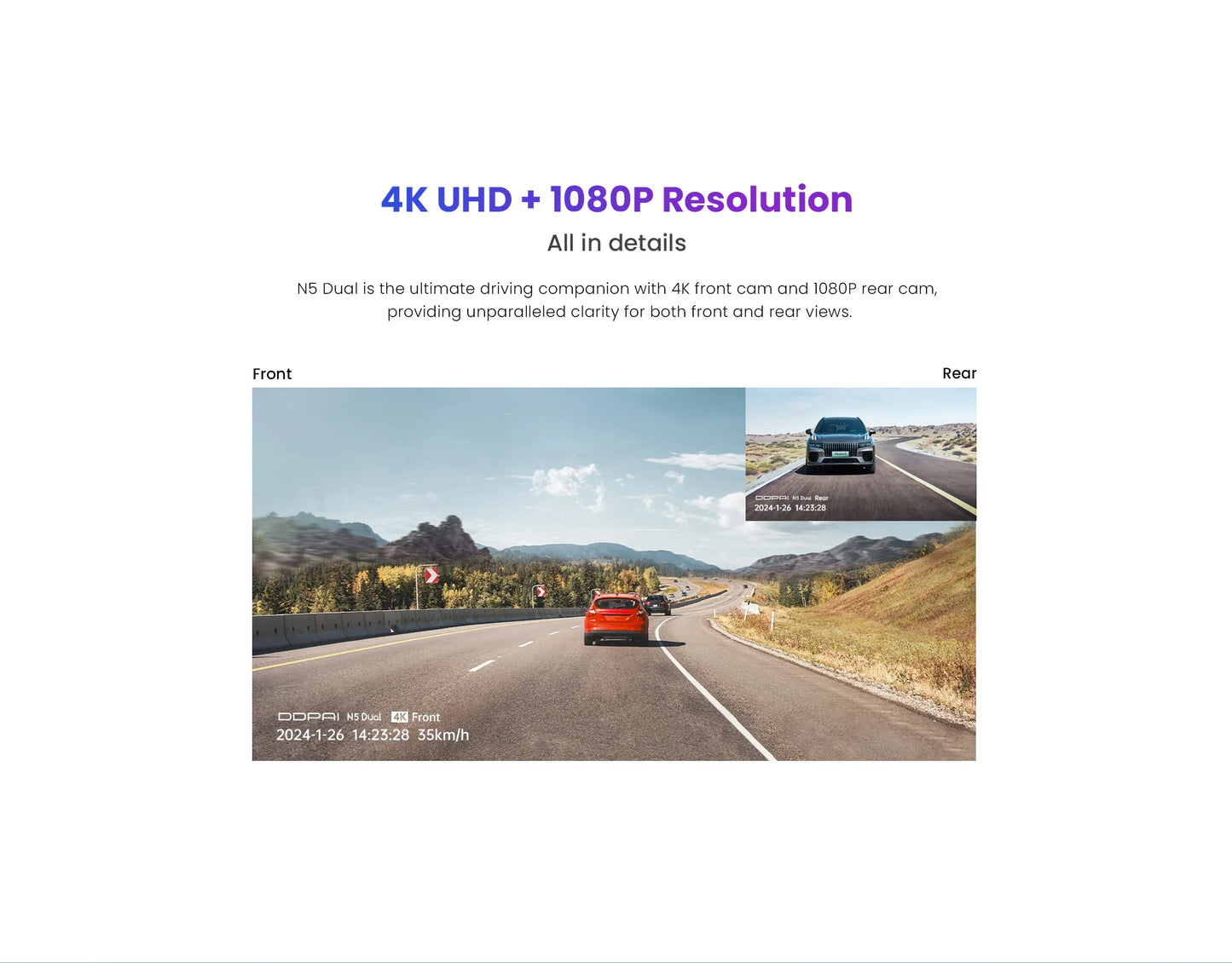 DDPAI Dash Cam N5 Dual Front and Rear 4K Ultra HD Resolution Dash Camera