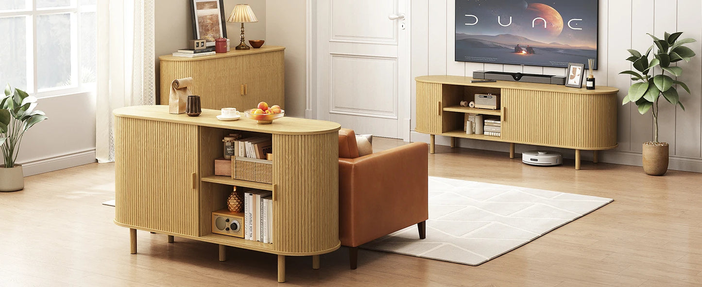 TV Stand Living Room Furniture with Power Outlet for TVs up to 60/70",TV Table with Sliding Doors Storage Adjustable Shelves