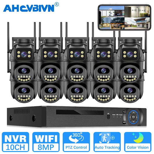 Smart 4K 8MP Wireless Dual Lens PTZ WiFi IP Home Security Camera System 10CH POE NVR H.265 Video Surveillance Set CCTV Kit ICsee