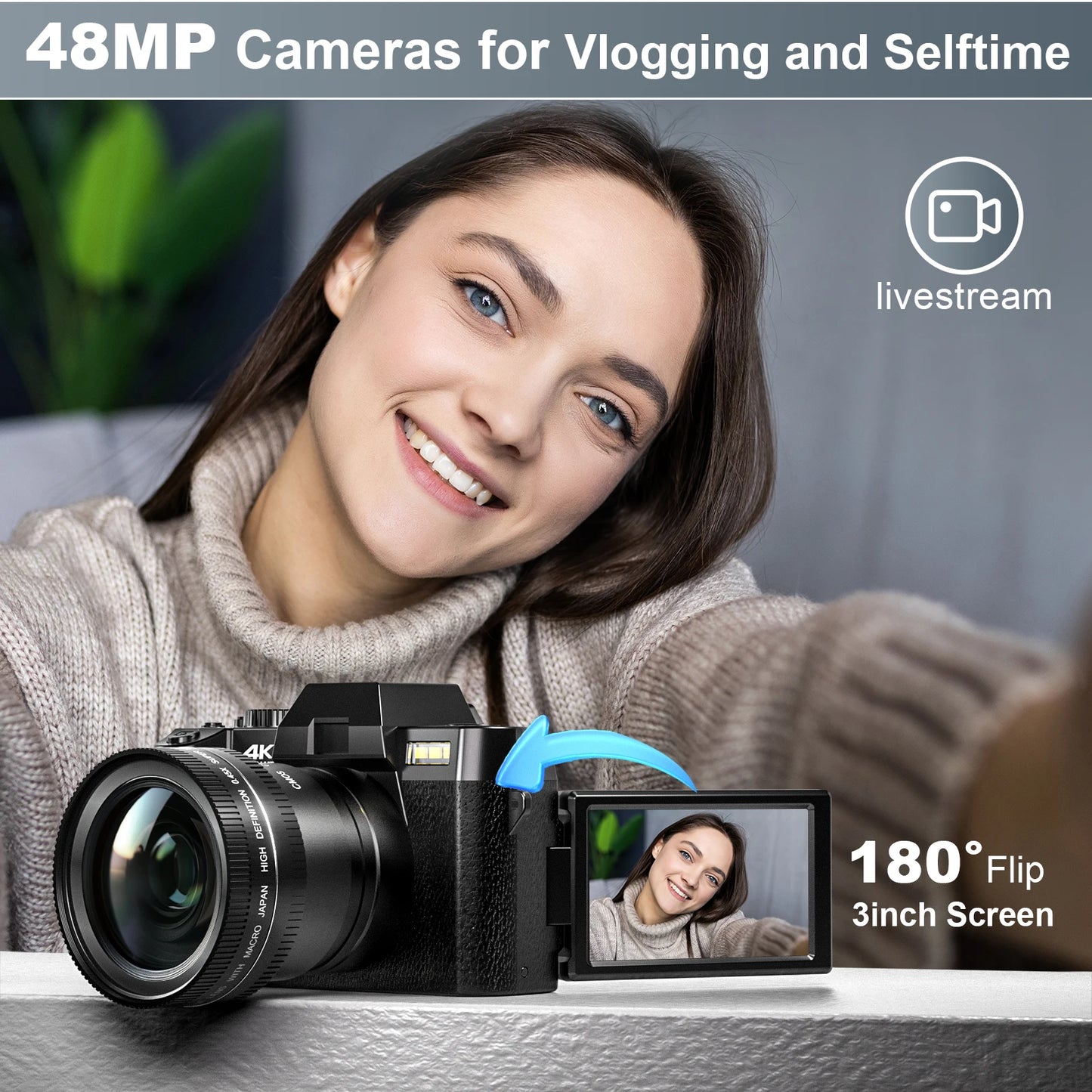NBD 48MP Digital Cameras for Photography with WiFi & App Control,4K Autofocus Vlogging Camera