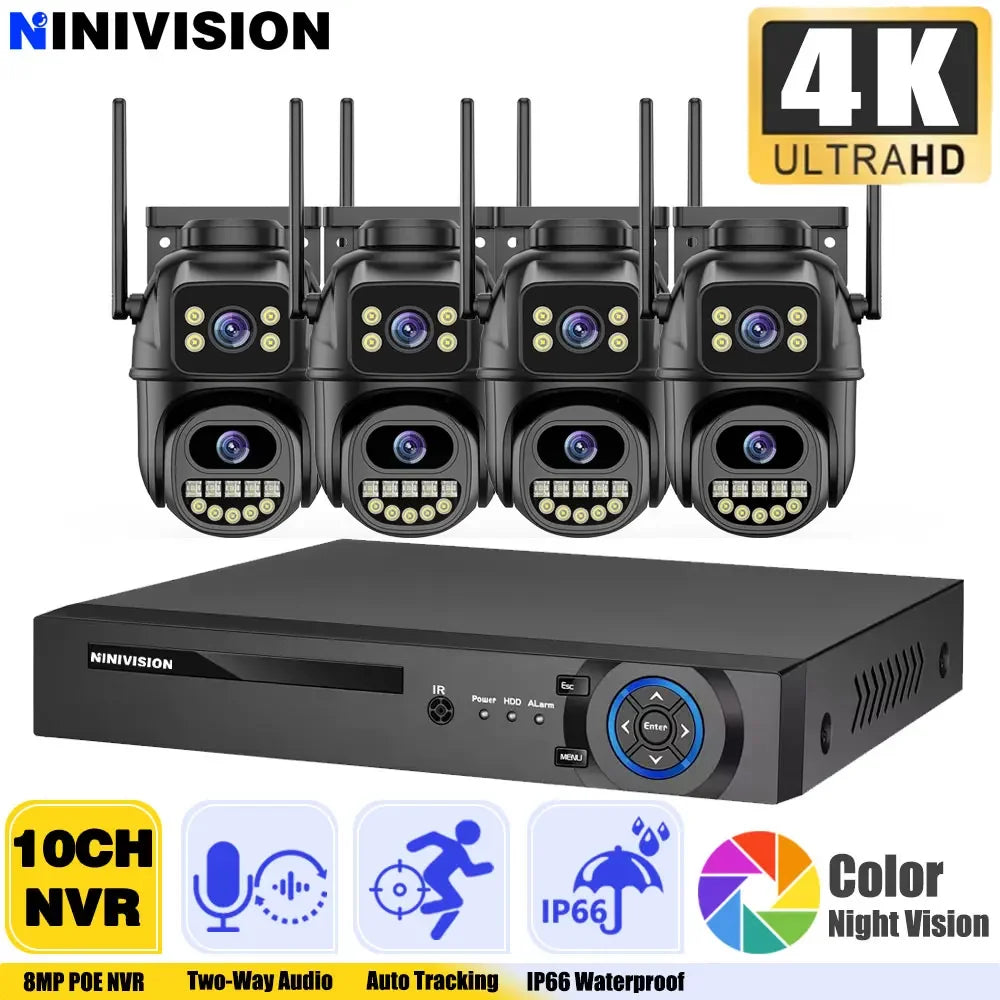 Smart 4K 8MP Wireless Dual Lens PTZ WiFi IP Home Security Camera System 10CH POE NVR H.265 Video Surveillance Set CCTV Kit ICsee
