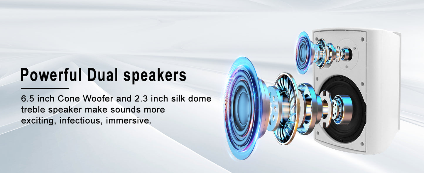 Herdio 800W 6.5 Inch Outdoor Waterproof Bluetooth Speakers HD Digital Stereo Effect Wall Mounted Sound System For Patio 2 Pairs