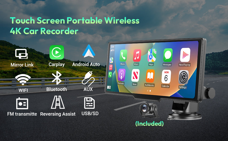 4K 10.26" Touch Screen Car DVR Dashcam Wireless