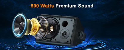 Herdio 4PCS 800W 6.5'' Outdoor Speakers Wired Waterproof Passive Wall Mount Speakers With Powerful Bass For Home Patio Poolside