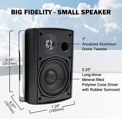 Herdio 5.25'' 600W Outdoor Bluetooth Speakers Waterproof Wired Wall Mount Weatherproof Loudspeaker System For Indoor-Outdoor