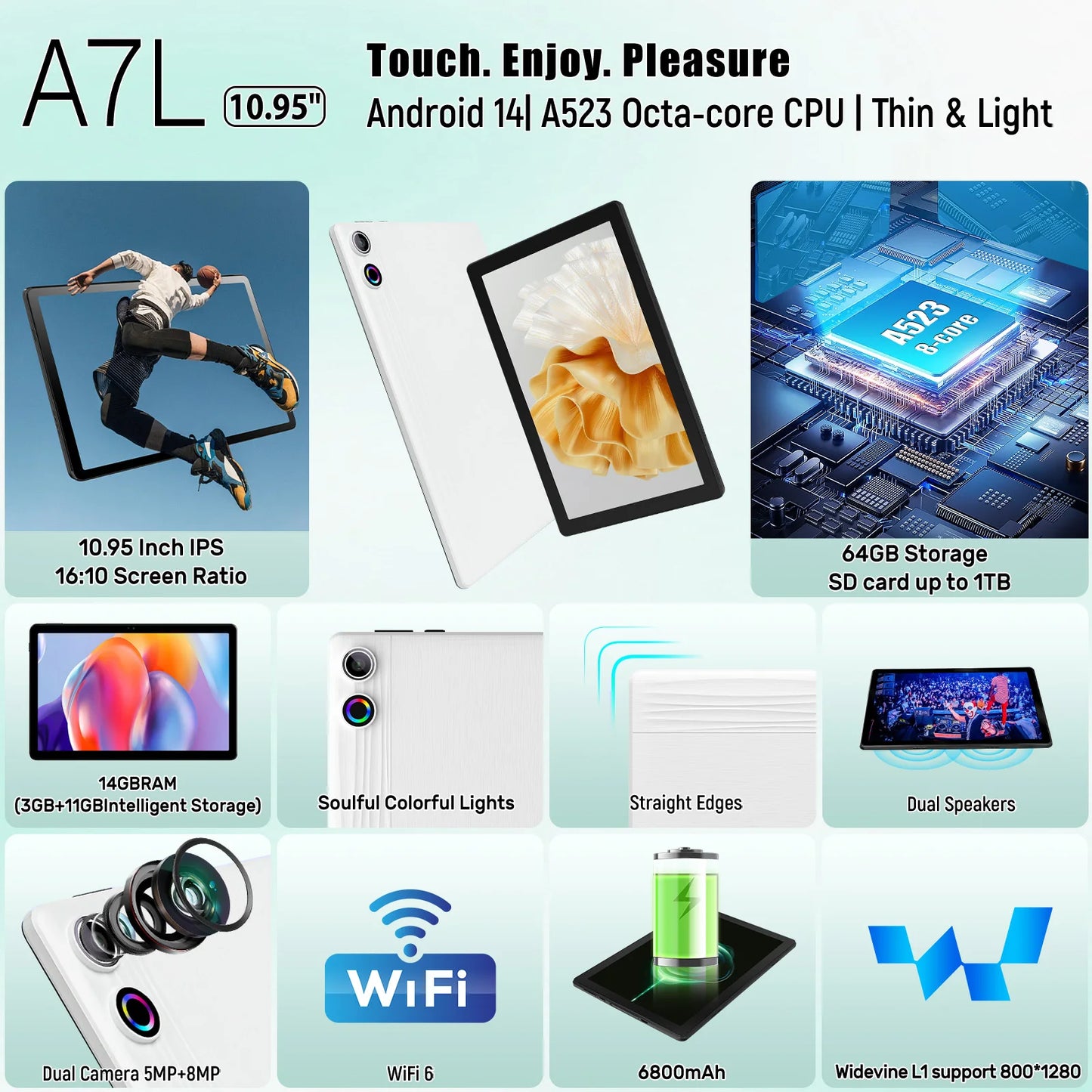 A7L 10.1 Inch Android 14 Tablet 14GB RAM 64GB ROM