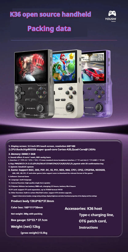 Hot Sale K36 64G Built in 16000+ Games, portable Retro Game Console Pocket Video Player