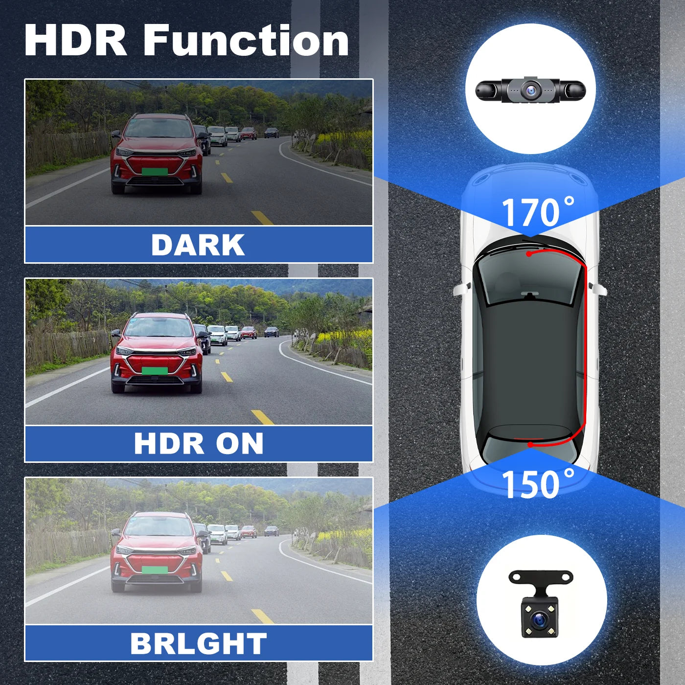 1080P 4-Channel Car DVR with HD Display, Front and Rear Cameras,