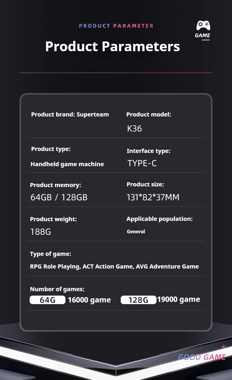 Hot Sale K36 64G Built in 16000+ Games, portable Retro Game Console Pocket Video Player