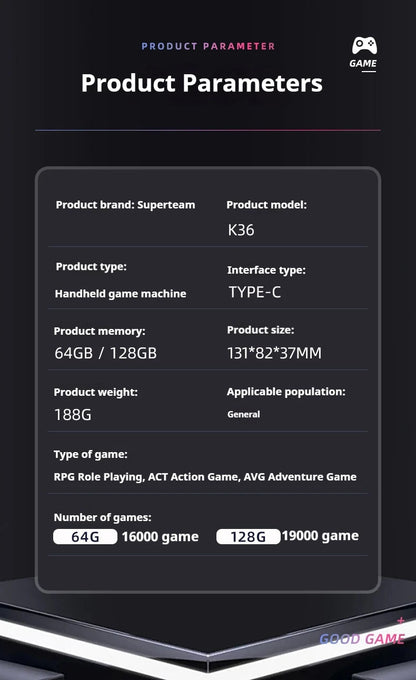 Hot Sale K36 64G Built in 16000+ Games, portable Retro Game Console Pocket Video Player