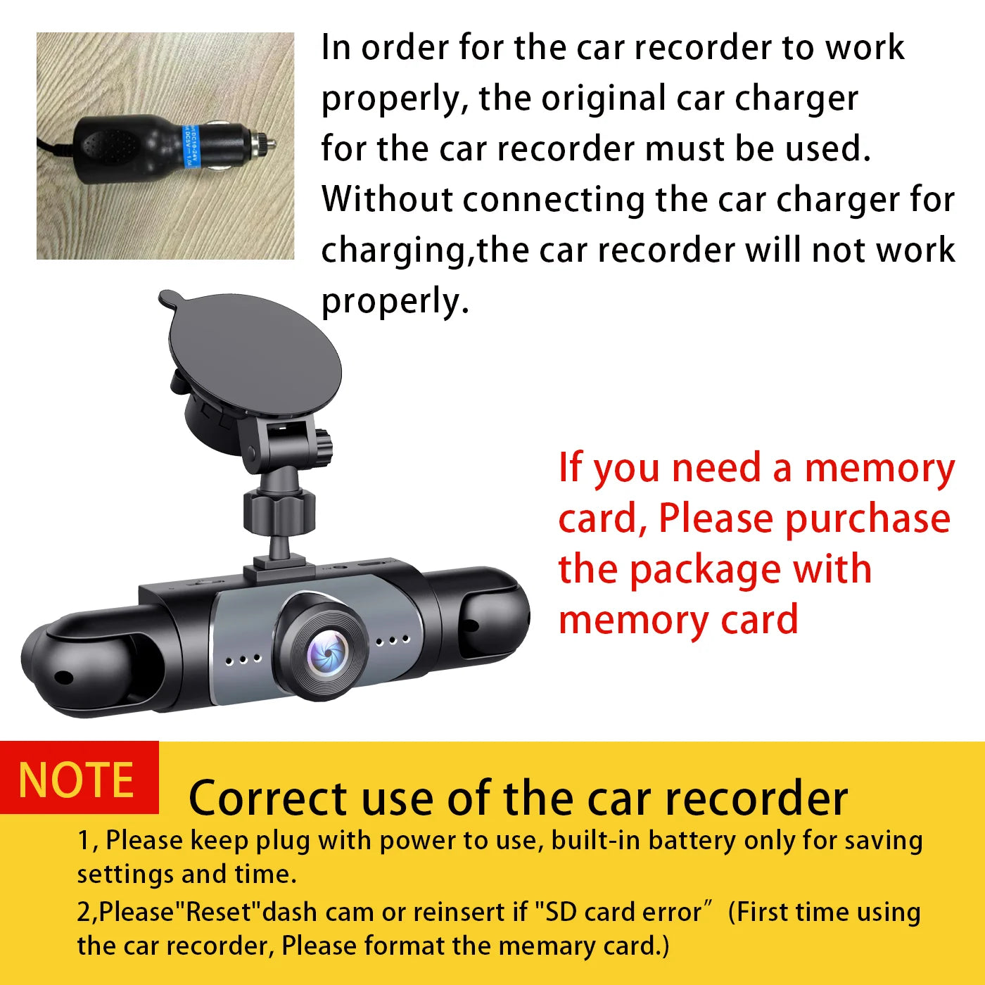 1080P 4-Channel Car DVR with HD Display, Front and Rear Cameras,
