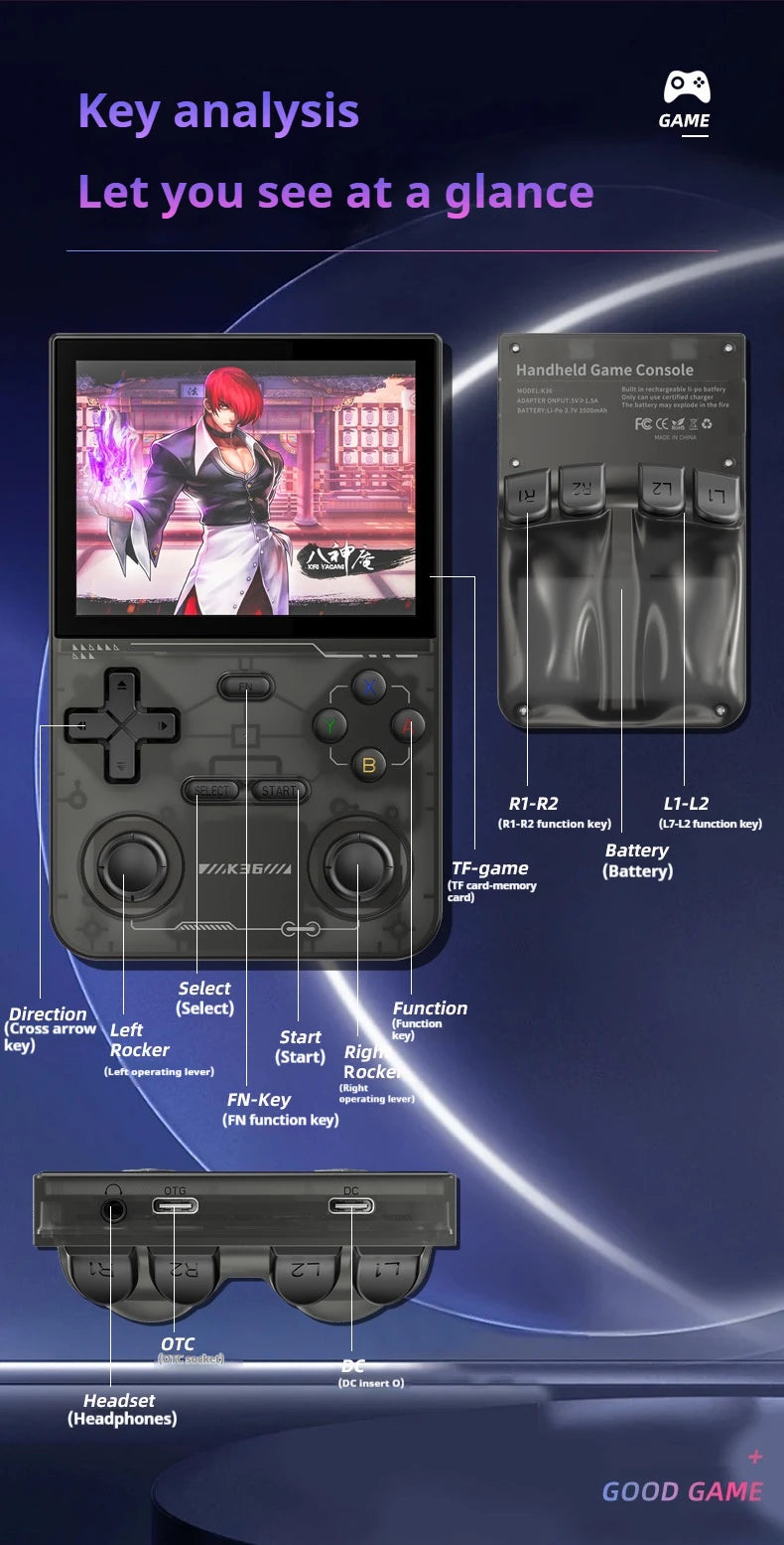 Hot Sale K36 64G Built in 16000+ Games, portable Retro Game Console Pocket Video Player