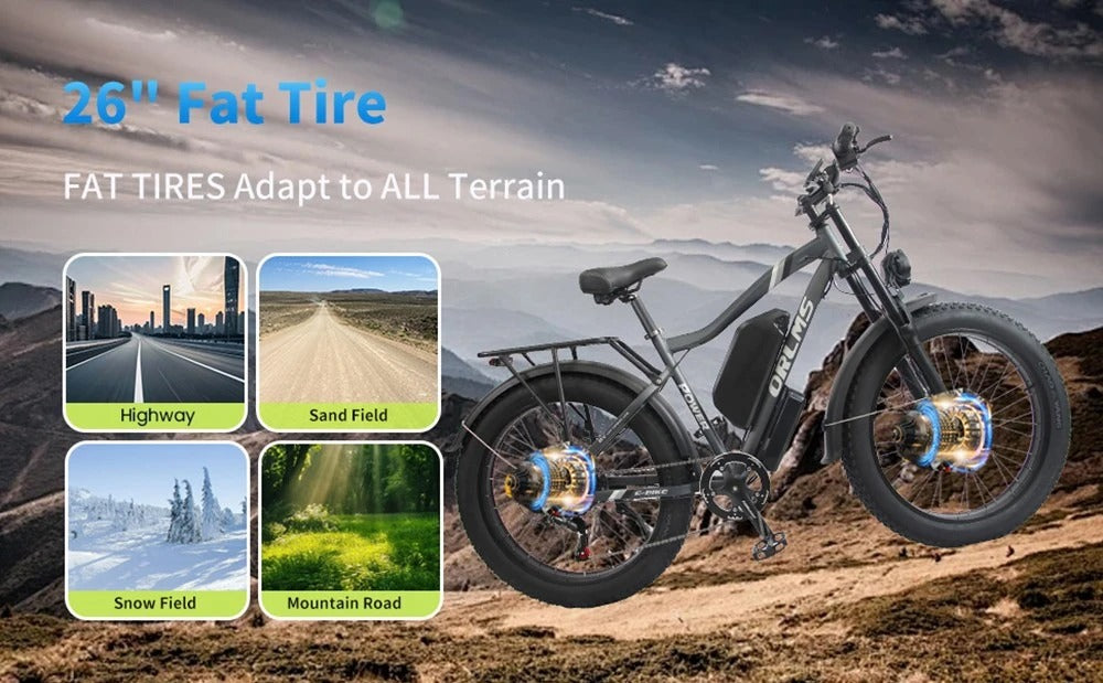 ORLMS MX500 26" Fat Tire Mountain Electric Bike 2000W Dual Motor 52V 25Ah Battery
