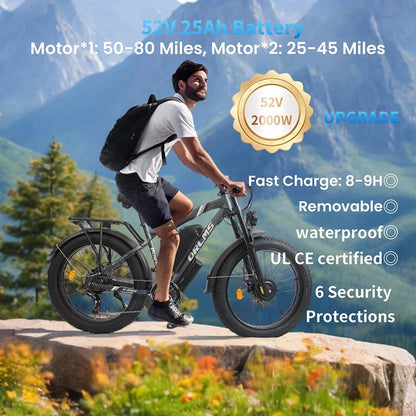 ORLMS MX500 26" Fat Tire Mountain Electric Bike 2000W Dual Motor 52V 25Ah Battery
