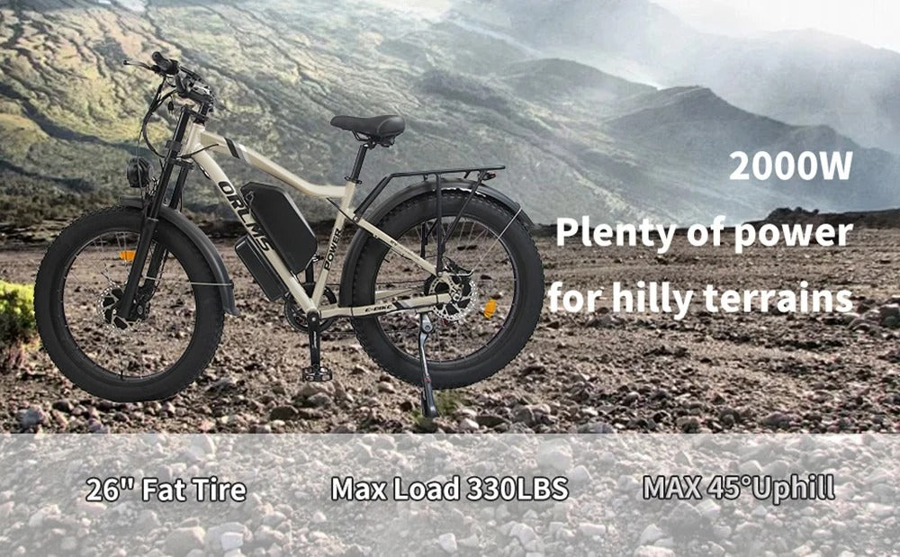 ORLMS MX500 26" Fat Tire Mountain Electric Bike 2000W Dual Motor 52V 25Ah Battery