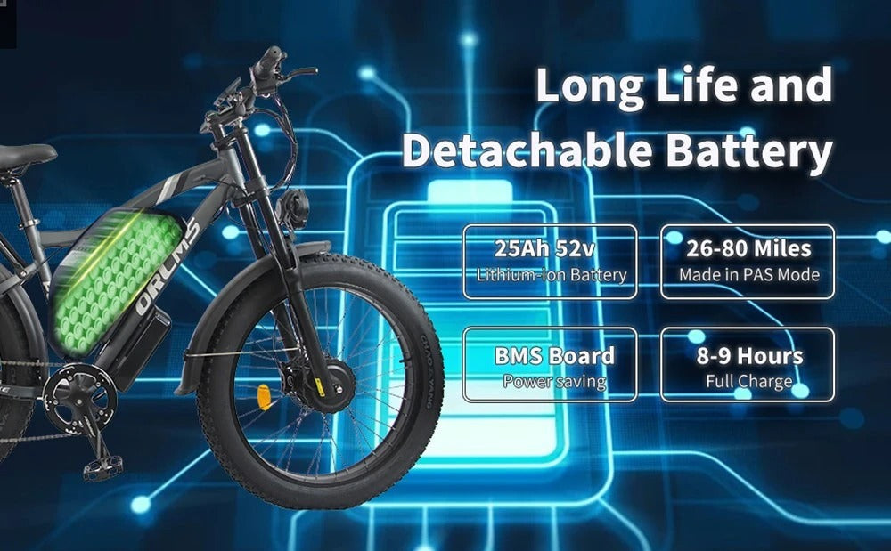 ORLMS MX500 26" Fat Tire Mountain Electric Bike 2000W Dual Motor 52V 25Ah Battery