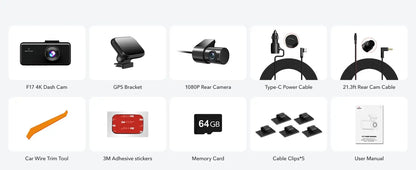 REDTIGER 3 Channel Car Camera 4k Dash Camera
