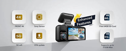REDTIGER 3 Channel Car Camera 4k Dash Camera