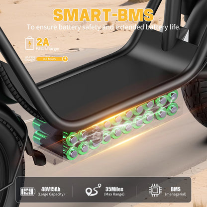 Adults Electric Scooter with Seat, 48V 15AH Foldable Electric Scooter,14" Tires,700W Peak Motor,22MPH, 30+Mile Long Range