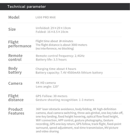 L600 PRO MAX GPS Drone Professional 4K
