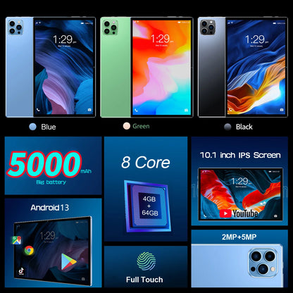 10.1 Inch Android 13 Tablet with Octa Core 4GB RAM 64GB ROM