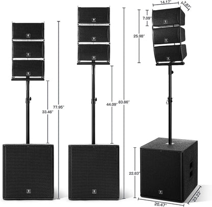 PRORECK 18INCH 8000W P.M.P.O Stereo Bluetooth/DJ/Powered PA Speaker System Combo Set with Two Subwoofers and 6 Line Array Speake