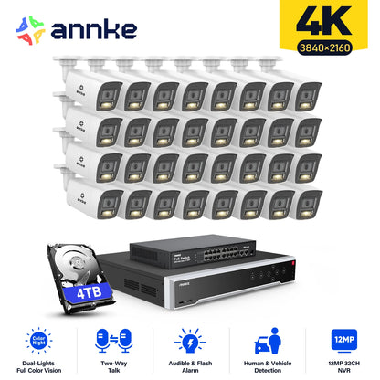 ANNKE 32CH 4K Ultra HD POE Network Video Security System 8MP H.265+ IP Camera Support Two Way Audio Human&Vehicle Detection 4MM