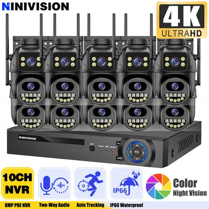 Smart 4K 8MP Wireless Dual Lens PTZ WiFi IP Home Security Camera System 10CH POE NVR H.265 Video Surveillance Set CCTV Kit ICsee