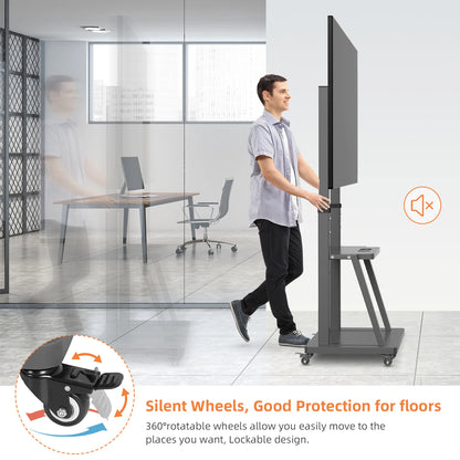 Heavy Duty Mobile TV Cart Stand Height Adjustable Stable TV Trolley with 2 Tier Storage Shelves