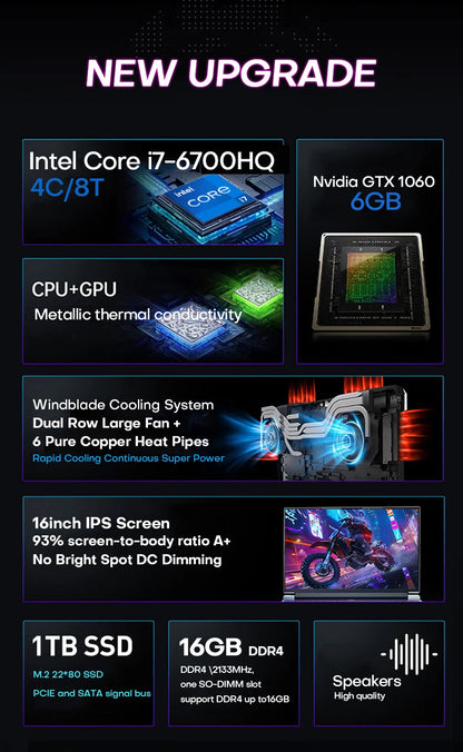 Xiaman 16" Gaming Laptop i1060 Notebook PC 16GB DDR4 1TB SSD Windows 11 Pro Laptop Gamer