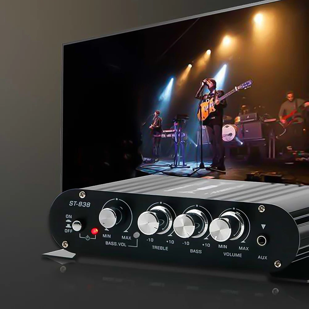 ST-838 HiFi 2.1 Channel Power Amplifier 80W*2 Stereo Bass Sound Amp Mini Media Player Subwoofer Amplifier Car Home Amp