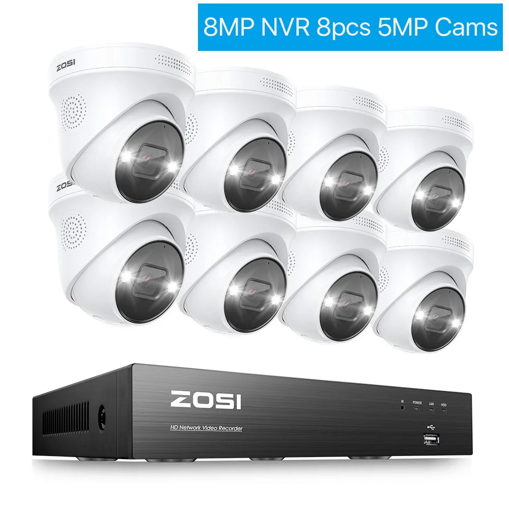 ZOSI 4K PoE Video Surveillance Cameras System 8 Ports 16CH 8MP CCTV NVR Person/Vehicle Detect 8MP/5MP Out/Indoor Security IP Cam