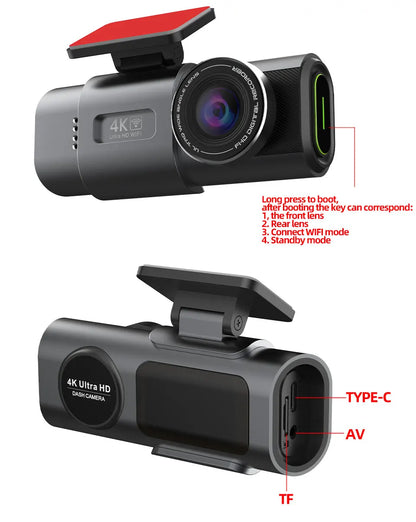 E-ACE 4K Dash Cam for Cars Dual Lens Camera DVR Video Recorder