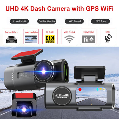 E-ACE 4K Dash Cam for Cars Dual Lens Camera DVR Video Recorder