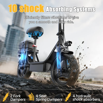 Adults Electric Scooter with Seat, 48V 15AH Foldable Electric Scooter,14" Tires,700W Peak Motor,22MPH, 30+Mile Long Range