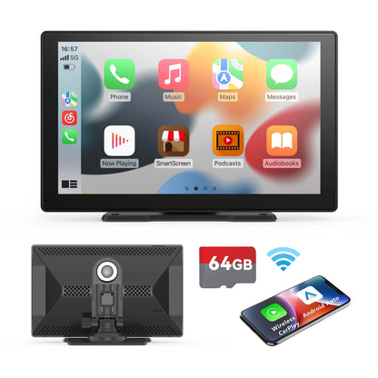 9 Inches Portable Wireless CarPlay with 4K Dash Cam with 64G TF Card,
